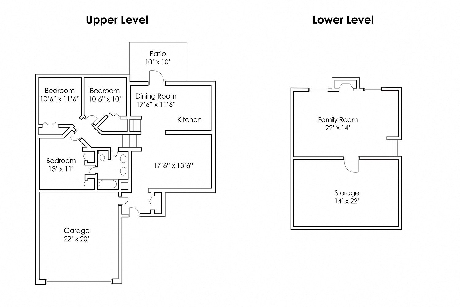 Floor plan for 3 beds, 1 bath, 1600 sqft